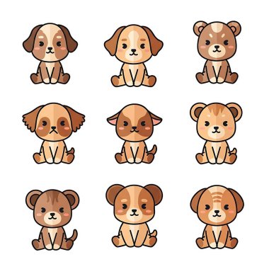 köpek şirin çizgi film vektör kümesi