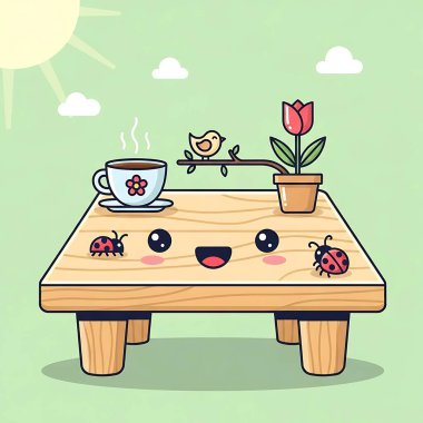 Ahşap masa ve çiçekli masa