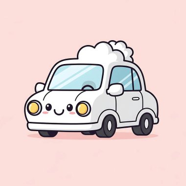 Mavi arka planda gülümseyen beyaz bir çizgi film.