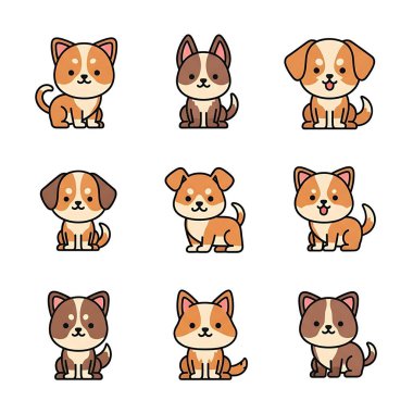 şirin karikatür köpek kümesi vektörü