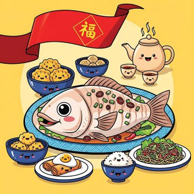 balık ve besin vektörü çizimi