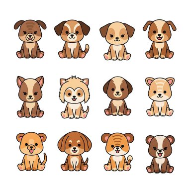 Bir dizi şirin çizgi film köpekleri vektör çizimi