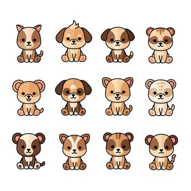 Sevimli çizgi film karakteri seti. şirin vektör kümesi