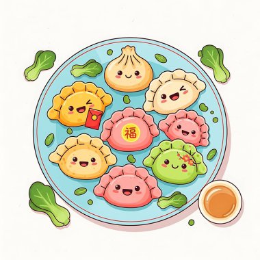 Tatlı çizgi film Çin yemekleri.