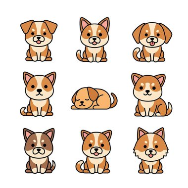 Köpek vektör illüstrasyonu seti