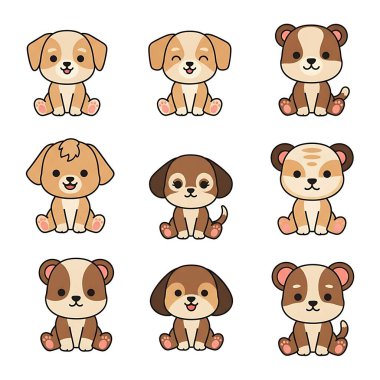 şirin çizgi film köpeklerinin vektör kümesi.