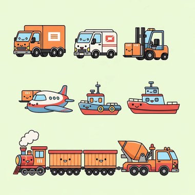 farklı taşıma elemanlarına sahip düz simgeler dizisi