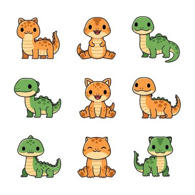 Bir dizi şirin çizgi film hayvanı.