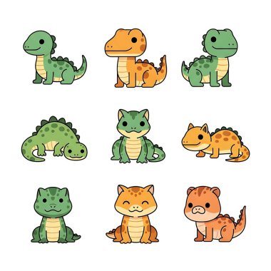 Şirin dinozorlar karikatür vektör çizimi