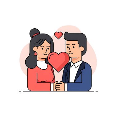 Kalp tutan mutlu bir çiftin vektör çizimi.