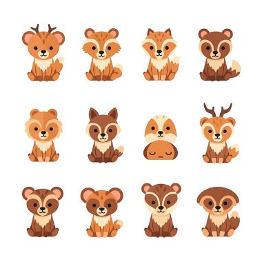 Bir sürü sevimli hayvan. vektör illüstrasyonu.