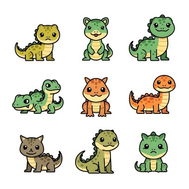 sevimli çizgi dinozorlar kümesi