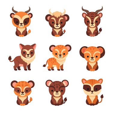 Çizgi film hayvanlarının vektör kümesi.