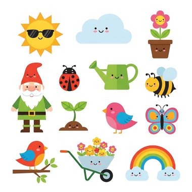 Farklı nesnelerin çizgi film simgeleri kümesi