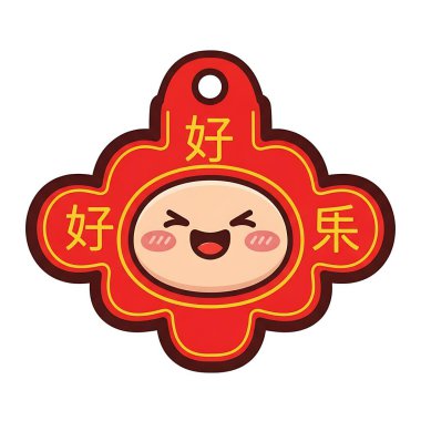 Çin 'in yeni yılı kırmızı fener çizgi film ikonu izole edildi