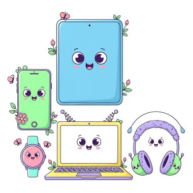 Farklı ifadelerin farklı kolleksiyonunun sevimli kawaii komik çizgi film karakterleri, vektör illüstrasyonu