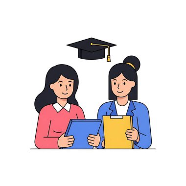 İki kadın öğrenci ve erkek karakterin vektör çizimi