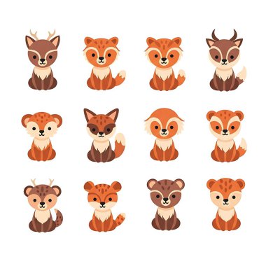 şirin karikatür geyik vektörü seti