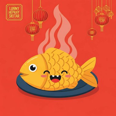 Mutlu Çin Yeni Yılı. Çin 'in yeni yılı, 2020, altın sikkeli ve balıklı Çinli karakterler. vektör illüstrasyonu