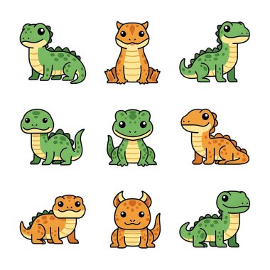 Bir dizi vektör çizgi film karakteri. Komik ve sevimli çizgi film canavarları. beyaz arkaplanda izole.