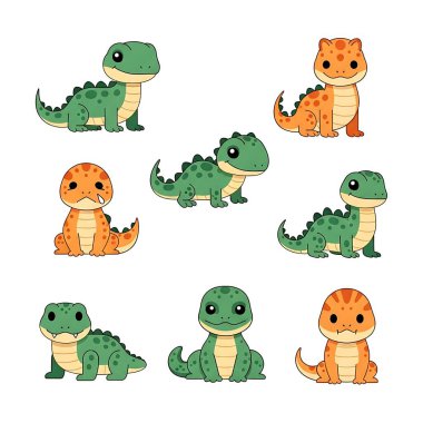 timsah, timsah, ejderha ve timsah çizgi film setleri