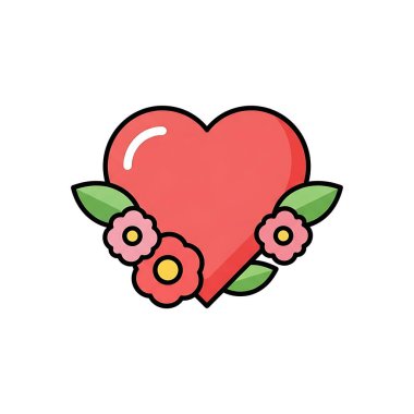 çiçek karikatür vektör illüstrasyon ikonu tasarımlı kalp