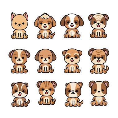 şirin çizgi film köpek vektör koleksiyonu seti
