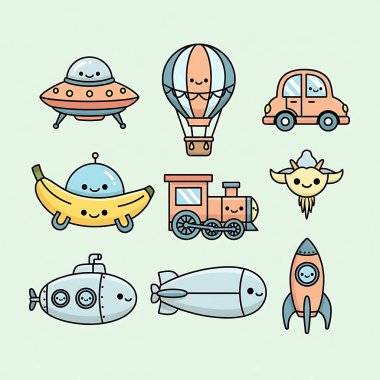 El çizimi karikatür çizimi uzay gemileri ve gezegenler, vektör