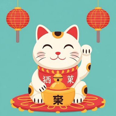 Geleneksel Çin fenerlerinde Çin kedisi