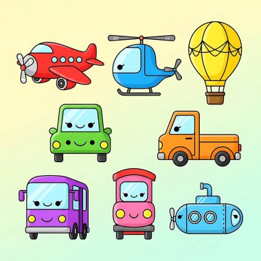 Çizgi film seti şirin nakliye arabaları.