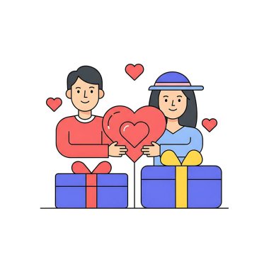 Hediye kutusu vektör illüstrasyon tasarımı olan çift