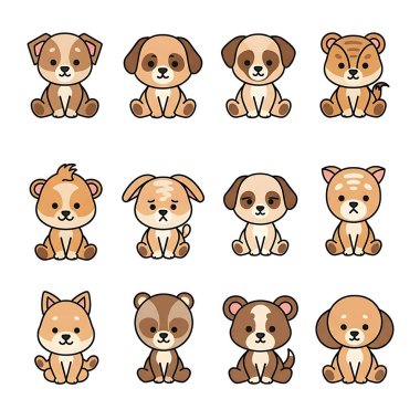 Köpek karakter seti. vektör illüstrasyonu