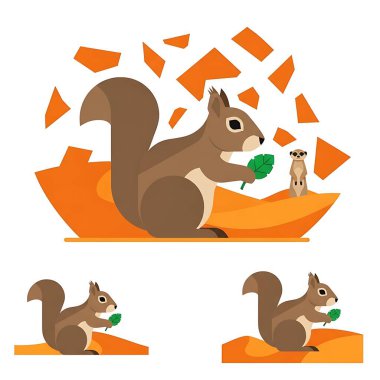 Beyaz gömlekli, kahverengi ceketli, beyaz arka planda büyük kahverengi sincap olan şirin bir vektör çizgi film sincabı..