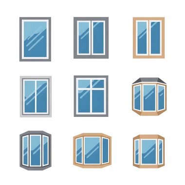 Düz pencere seti. Beyaz arkaplanda izole edilmiş vektör çizimi. düz dizayn. vektör