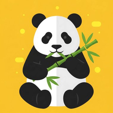 Yapraklı şirin panda. vektör illüstrasyonu.