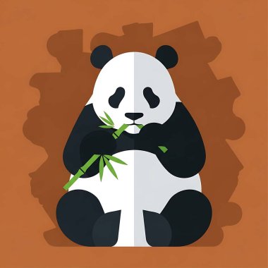 Bambu giymiş panda. Bambudaki panda illüstrasyonu. Yaprak ve panda ile panda