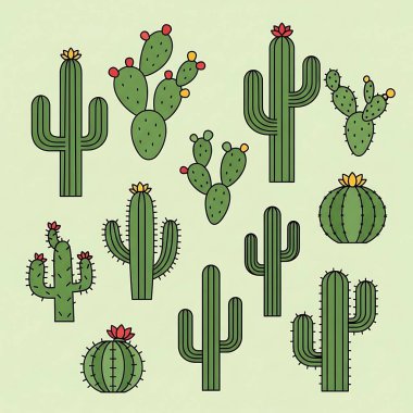 El çizimi kaktüs seti. vektör illüstrasyonu