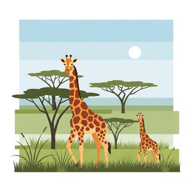 Zürafa ve zürafa çizgi film tasarımı