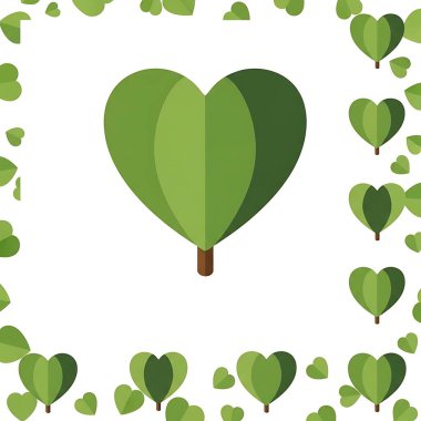 Beyaz arka planda ağaç yaprağı olan yeşil kalp.