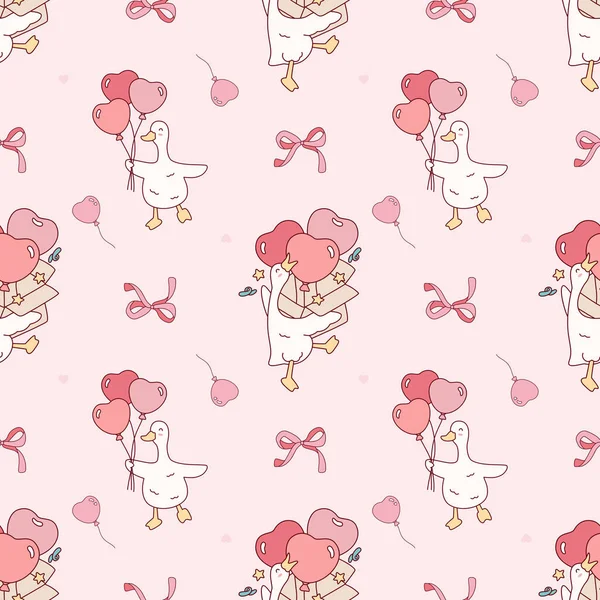 Pembe kalp balonları ve yay ile aptal kaz deseni izole pembe arka planda, Sevgililer Günü ambalaj kağıdı ve kumaş için mükemmel.