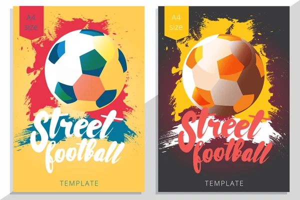 Set of street football poster design in A4 size. Vector soccer f