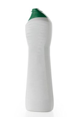 Tiflis, Gürcistan 'da 11.16.2025 Standart beyaz plastik şişe, genelde ev kimyasalları ve temizlik ürünlerinde kullanılır. Sıvı ürünler için pratik konteynır.