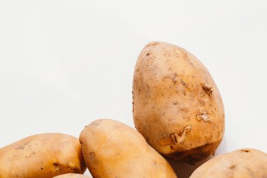 Beyaz arka planda taze çiğ patates.