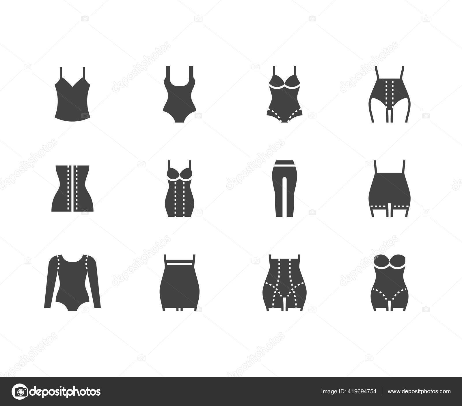 Shapewear Flat Glyph Icons Set Corrective Underwear Shaping