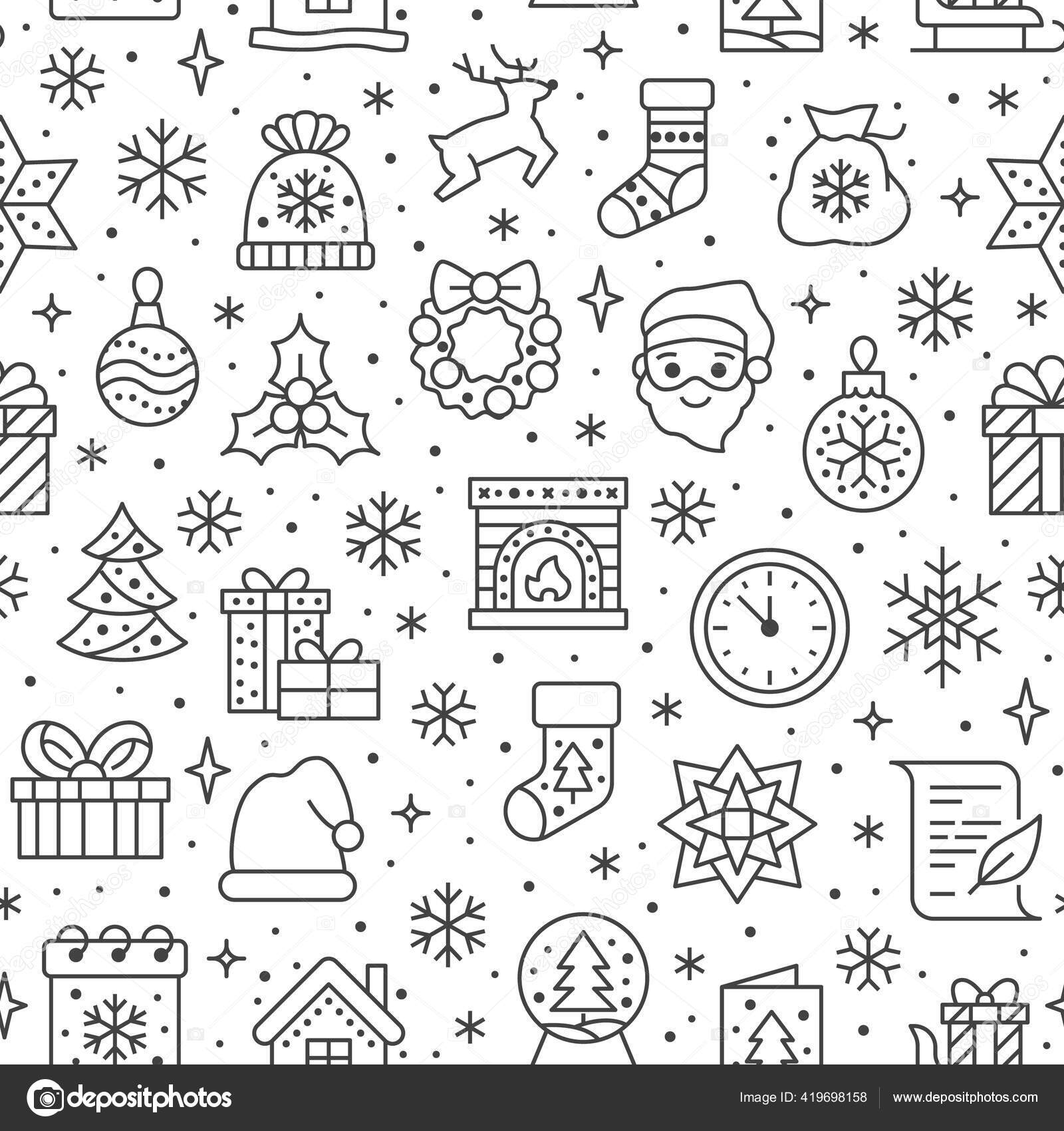 Karácsony Újév Zökkenőmentes Minta Vonal Háttér Téli Ünnep Illusztráció  Fenyőfa Stock Vektor: ©Nadiinko 419698158