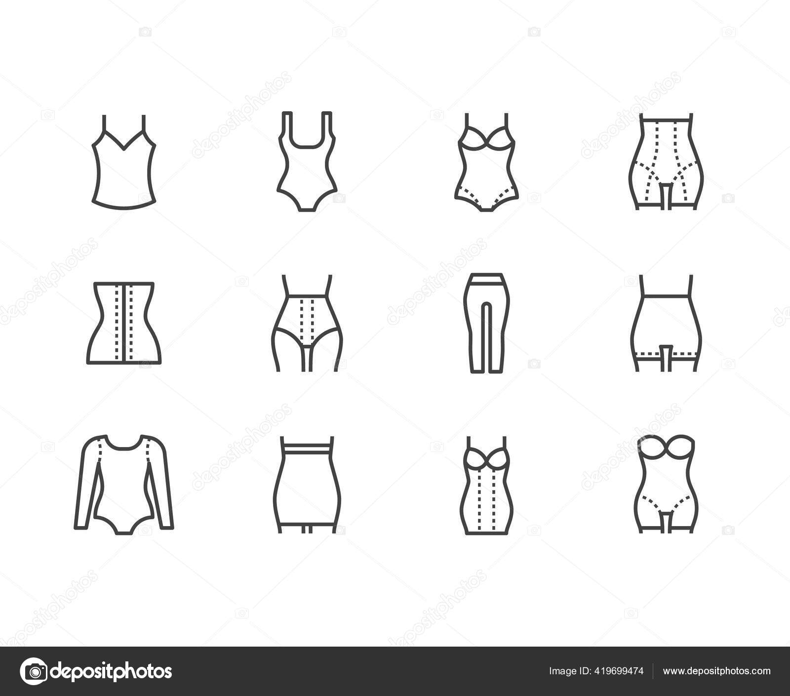 Shapewear Flat Line Icons Set Corrective Underwear Shaping Bodysuit Thigh  Stock Vector by ©Nadiinko 419699474