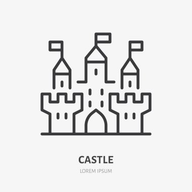 Castle line icon, vector pictogram of medieval tower, citadel building. Fortress illustration, sign for fantasy logo. clipart