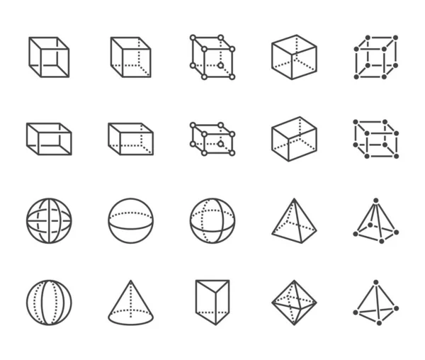 Conjunto Iconos Línea Plana Formas Geométricas Figuras Abstractas Cubo Esfera — Archivo Imágenes Vectoriales