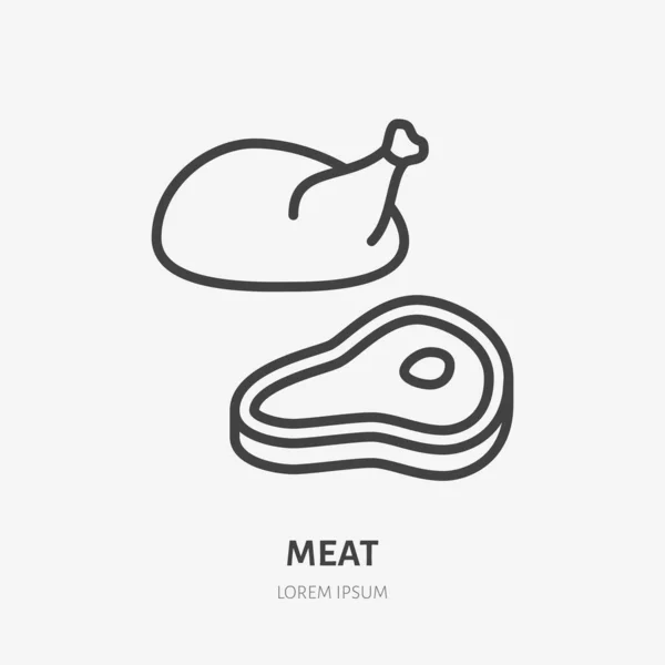 Icono Línea Carne Pictograma Vectorial Filete Pavo Ilustración Alimentos Signo — Vector de stock