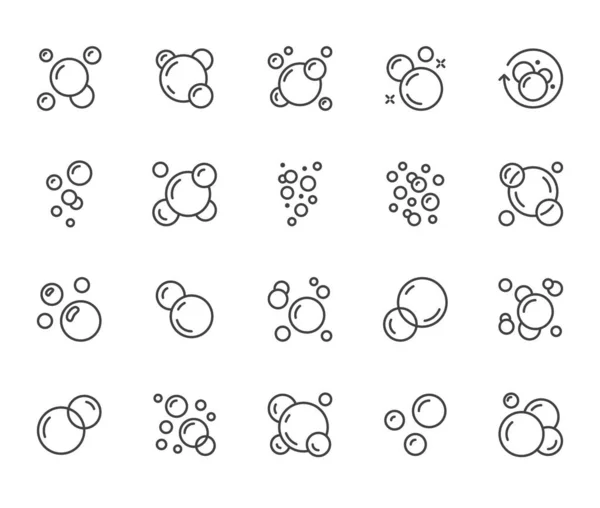 Bubliny Ploché Čáry Ikony Nastaveny Mýdlová Pěna Šumivý Nápoj Piktogram — Stockový vektor